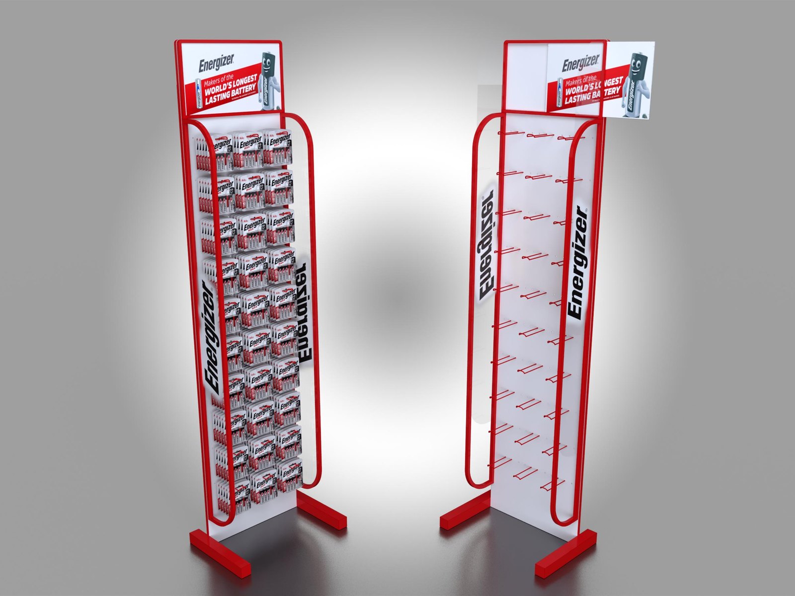 Energizer floor stand design, front and back